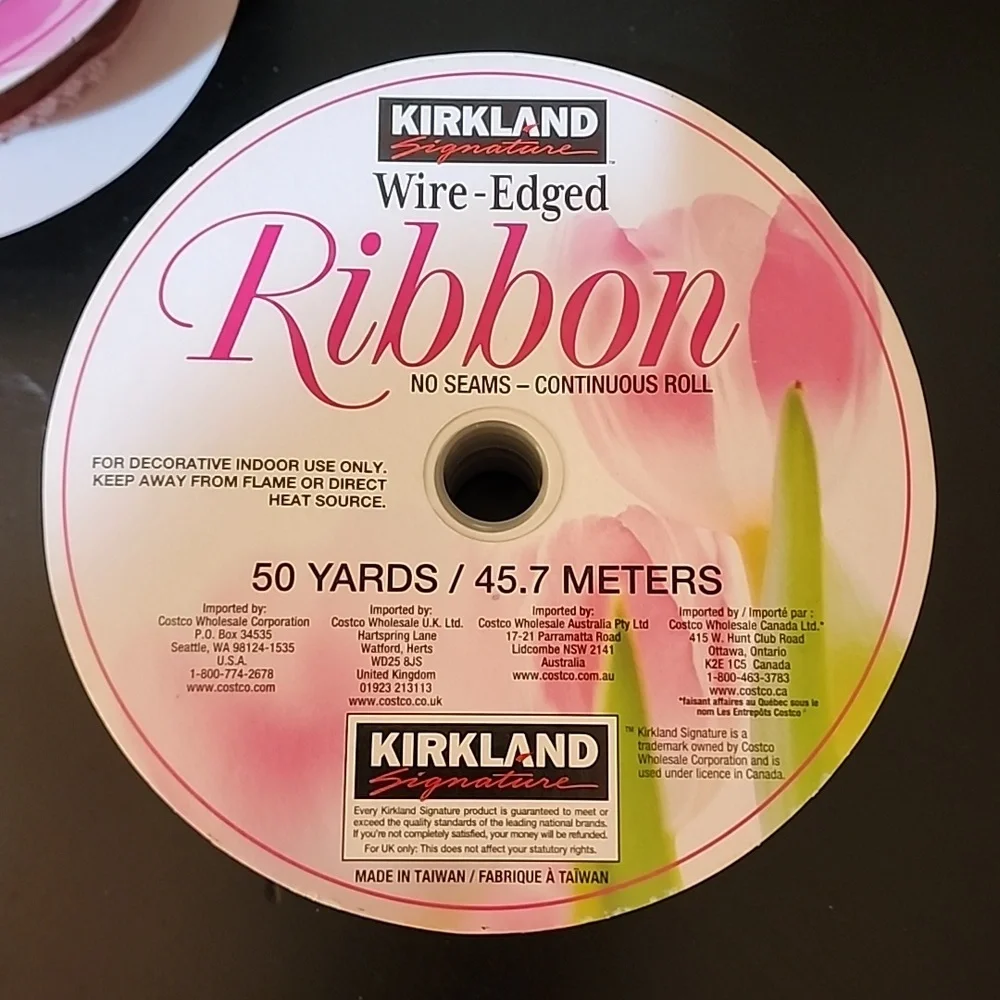 3 Rolls Kirkland Signature Wire-Edged Ribbon, Approx 125 yards total